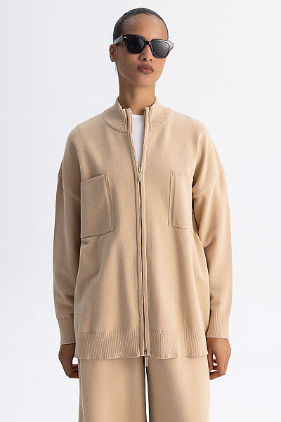 Kontrast Renkli Uzun Touch Me Ceket Camel - 5