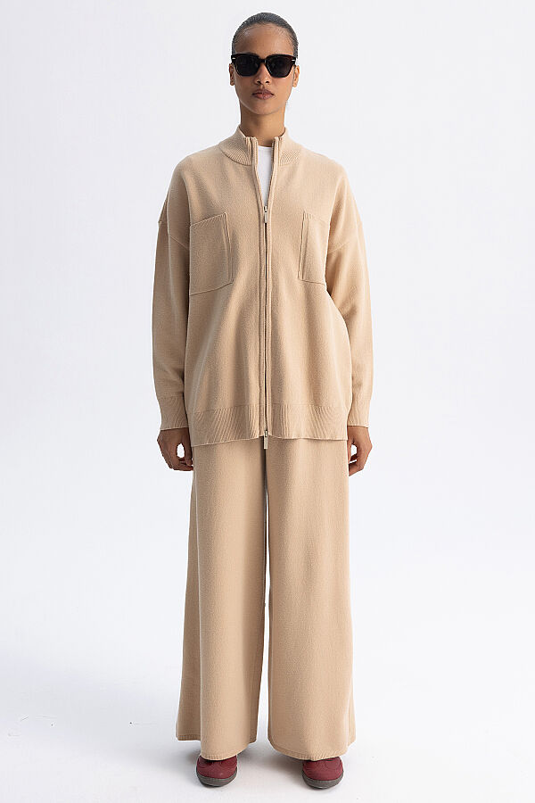 Kontrast Renkli Uzun Touch Me Ceket Camel - 7