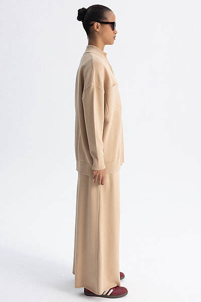 Kontrast Renkli Uzun Touch Me Ceket Camel - 8