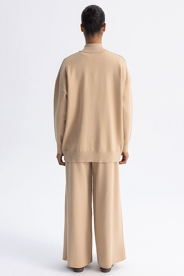 Kontrast Renkli Uzun Touch Me Ceket Camel - 9