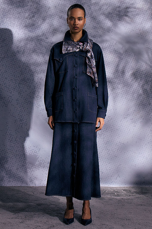 Önden Düğmeli Gömlek Yaka Denim Ceket Lacivert - 1