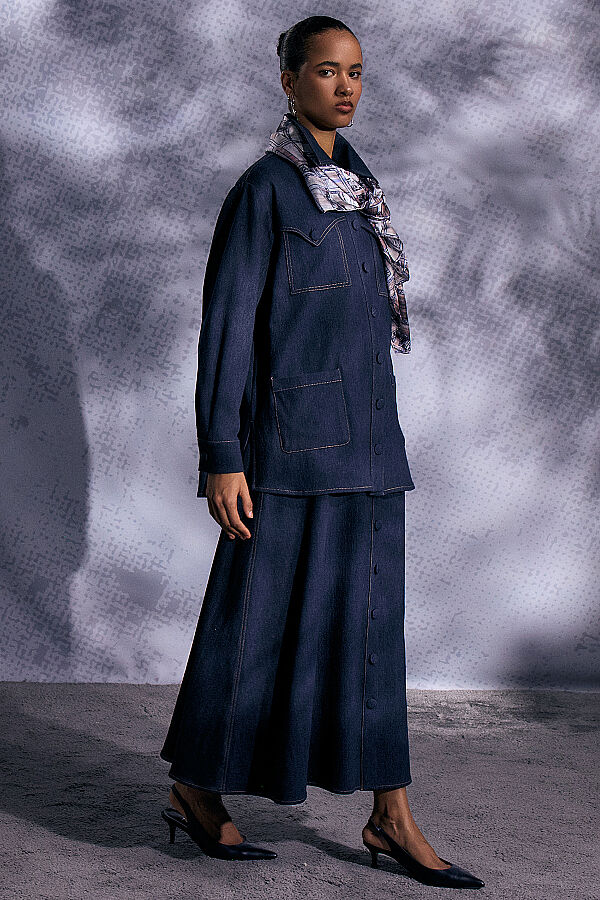 Önden Düğmeli Gömlek Yaka Denim Ceket Lacivert - 5