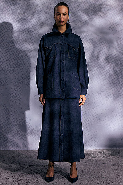 Önden Düğmeli Gömlek Yaka Denim Ceket Lacivert - 9