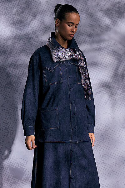 Önden Düğmeli Gömlek Yaka Denim Ceket Lacivert - 11