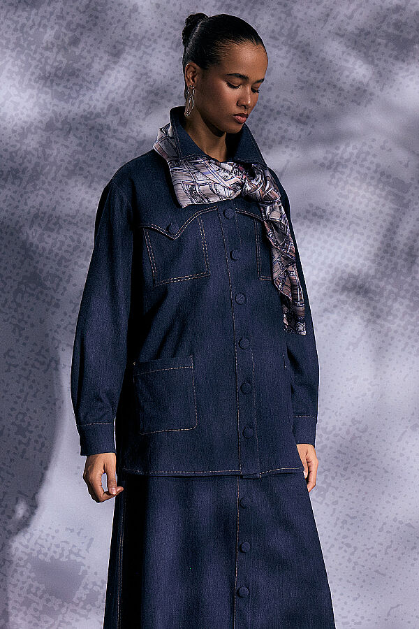 Önden Düğmeli Gömlek Yaka Denim Ceket Lacivert - 11