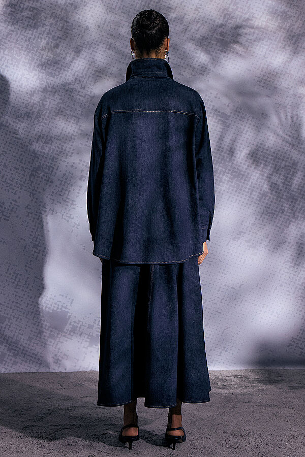 Önden Düğmeli Gömlek Yaka Denim Ceket Lacivert - 14