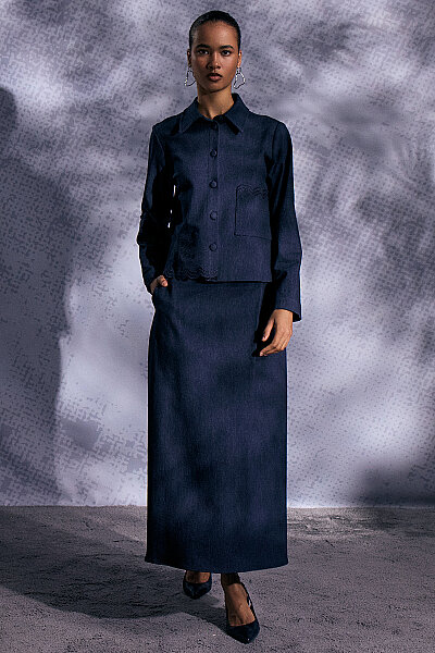 Nakış Detaylı Crop Denim Ceket Lacivert - 4