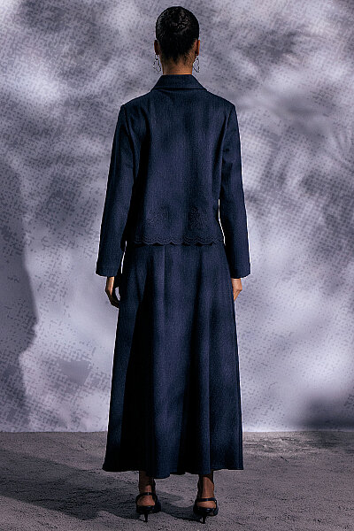 Nakış Detaylı Crop Denim Ceket Lacivert - 8