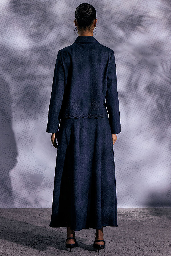 Nakış Detaylı Crop Denim Ceket Lacivert - 8