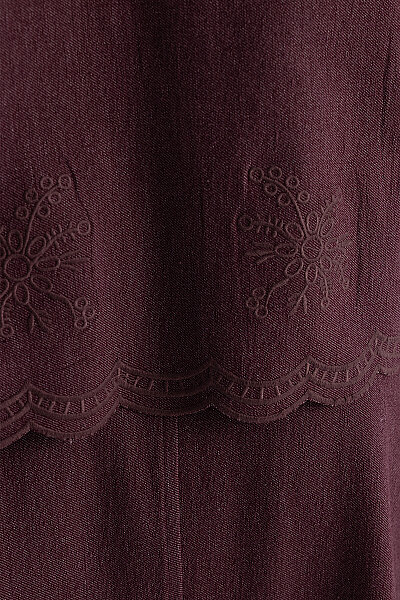 Nakış Detaylı Crop Denim Ceket Bordo - 10