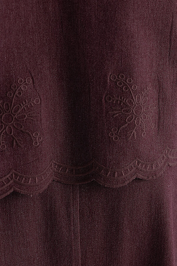 Nakış Detaylı Crop Denim Ceket Bordo - 10