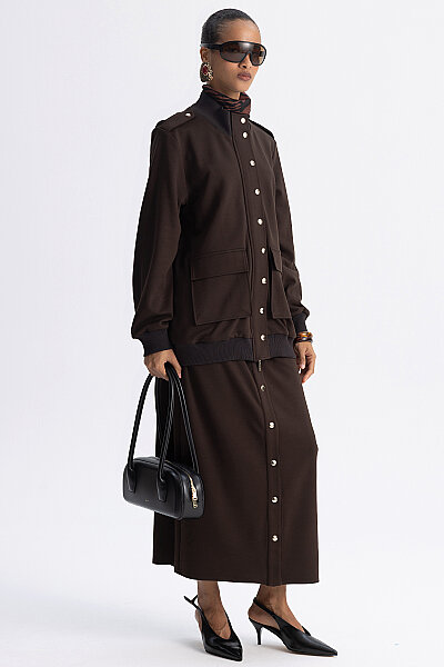  Modern Kesim Apolet Detaylı Ceket Kahverengi - MISS DALIDA (1)