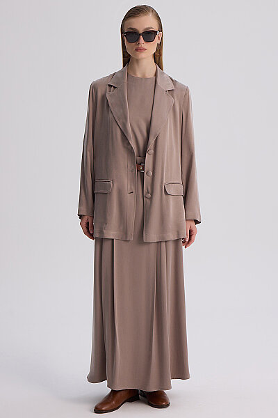 Modern Siluetli Blazer Ceket Vizon - 5