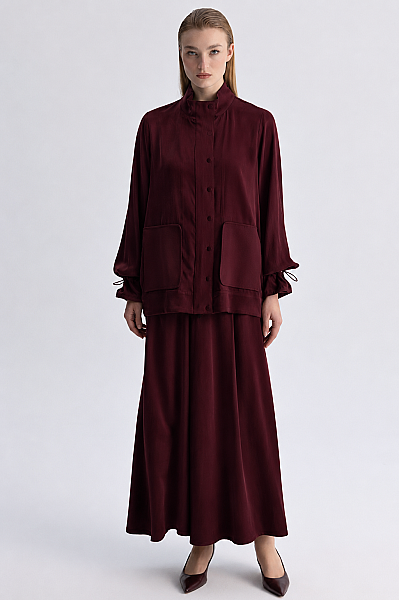 Yüksek Yaka Cepli Minimal Ceket Bordo - MISS DALIDA (1)