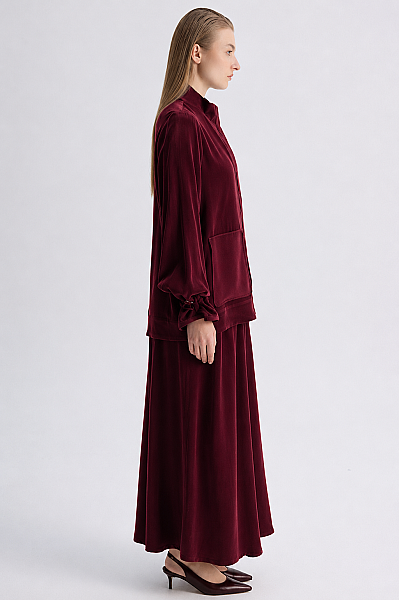 Yüksek Yaka Cepli Minimal Ceket Bordo - 3