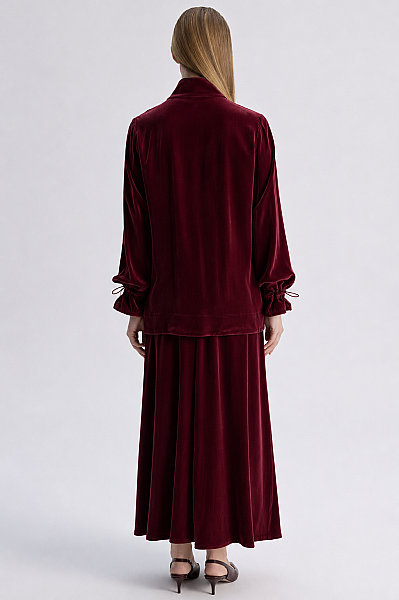 Yüksek Yaka Cepli Minimal Ceket Bordo - 4