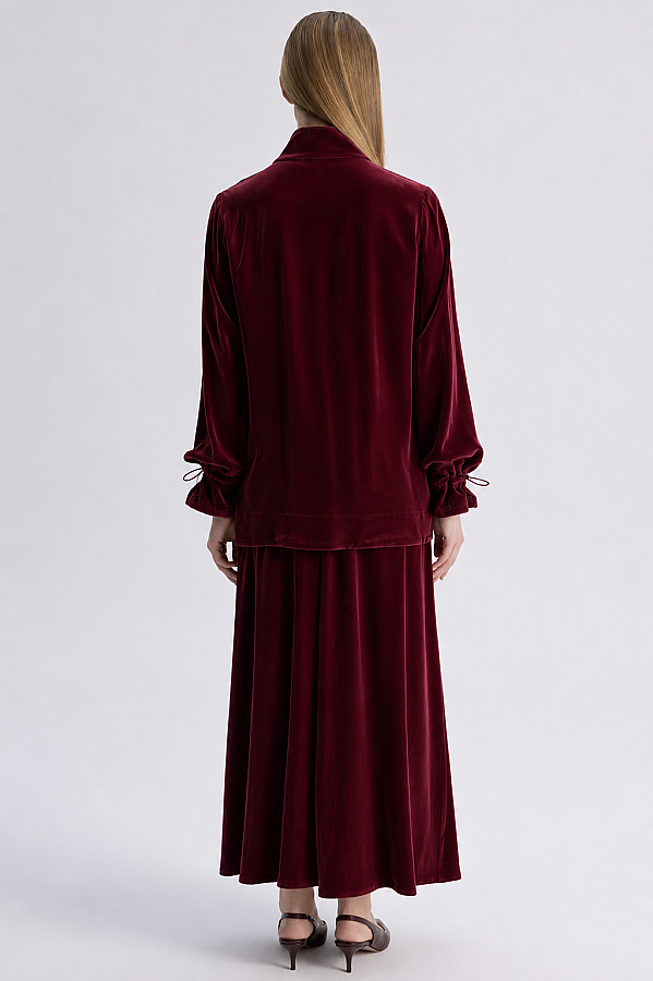 Yüksek Yaka Cepli Minimal Ceket Bordo - 4