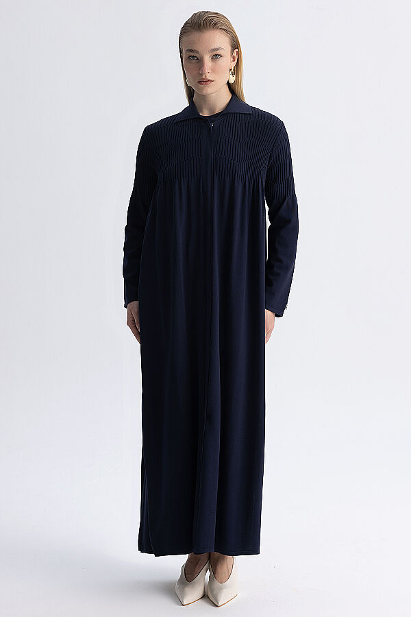 Gömlek Yaka Fitilli Uzun Hırka Lacivert - 2