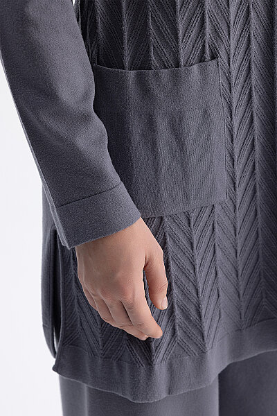 Balıksırtı Desenli Cepli Touch Me Hırka Kurşun - 5