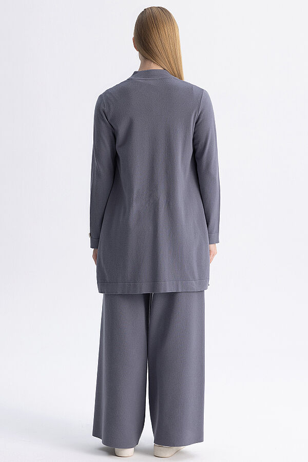 Balıksırtı Desenli Cepli Touch Me Hırka Kurşun - 7