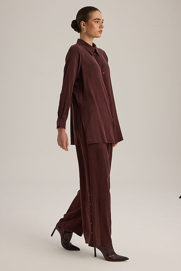 4267014 Yanı Triko Şeritli Kumaş Pantolon Bordo - 5