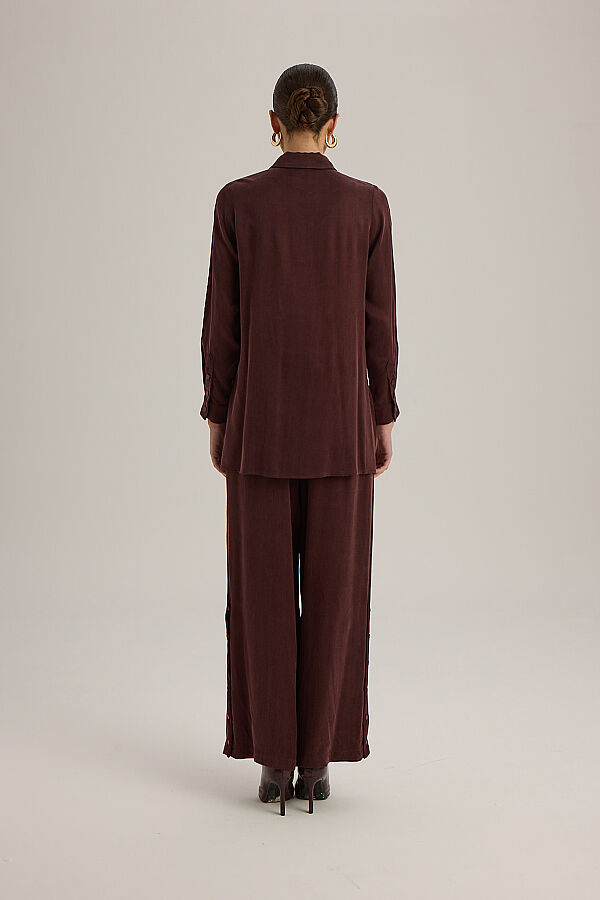4267014 Yanı Triko Şeritli Kumaş Pantolon Bordo - 9