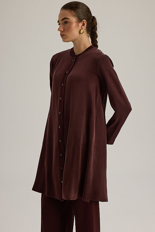 4269013 Yuvarlak Yaka Kumaş Hırka Bordo - 4