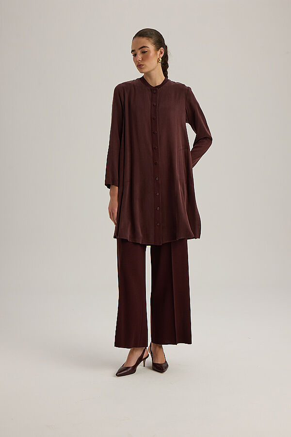 4269013 Yuvarlak Yaka Kumaş Hırka Bordo - 3