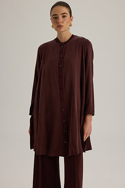 4269013 Yuvarlak Yaka Kumaş Hırka Bordo - 2