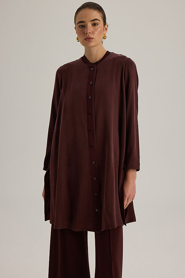 4269013 Yuvarlak Yaka Kumaş Hırka Bordo - 2