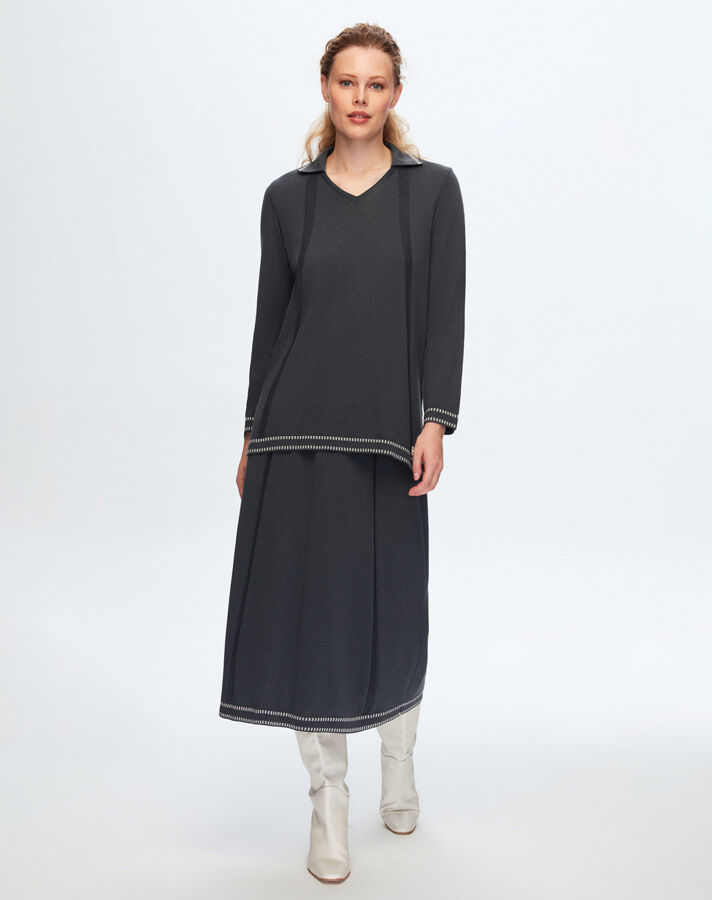 T24K-6048 A Cut Tunic with Knitting Technique - 2