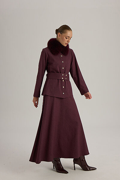  A Kesim Denim Etek Bordo - 5
