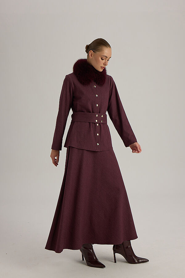  A Kesim Denim Etek Bordo - 5