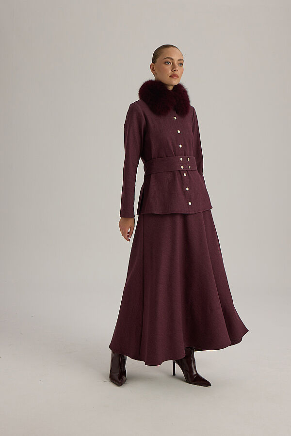  A Kesim Denim Etek Bordo - 3