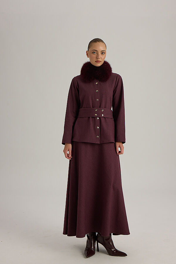  A Kesim Denim Etek Bordo - 2