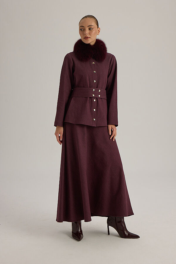  A Kesim Denim Etek Bordo - 1