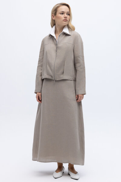 A Kesim Düz Renk Keten Etek Stone - 1