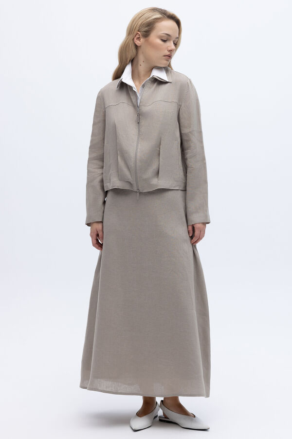 A Kesim Düz Renk Keten Etek Stone - 2