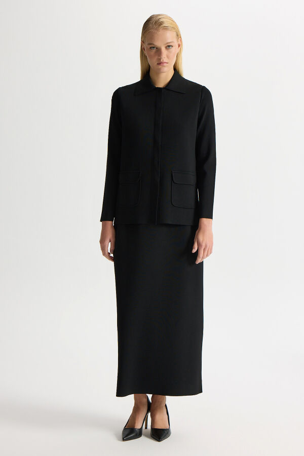 A-Line Solid Color Knit Skirt - 1