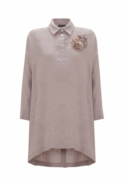 A-line Cut Flower Brooch Linen Tunic - 1