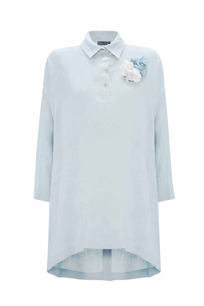 A-line Cut Flower Brooch Linen Tunic - 7