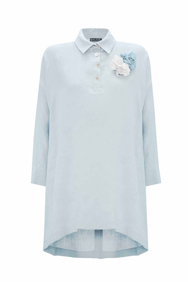 A-line Cut Flower Brooch Linen Tunic - 7