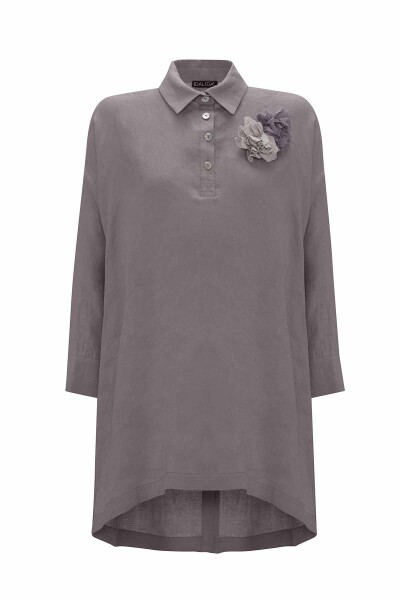 A-line Cut Flower Brooch Linen Tunic - 9