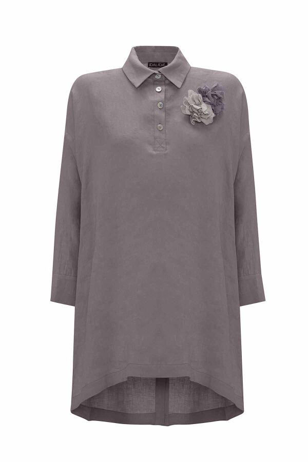 A-line Cut Flower Brooch Linen Tunic - 9