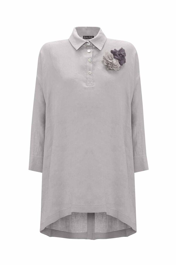 A-line Cut Flower Brooch Linen Tunic - 11