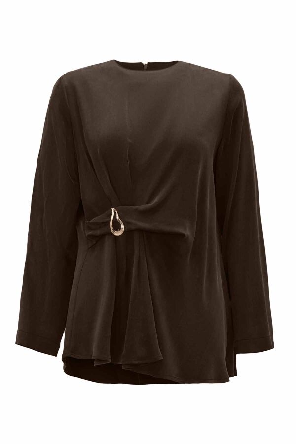 Accessory Detailed Solid Brown Tunic - 1