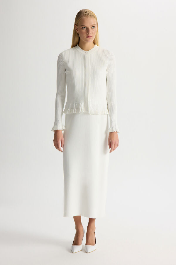 Ajur Detaylı Hırka Elbise Takım Ekru - 1