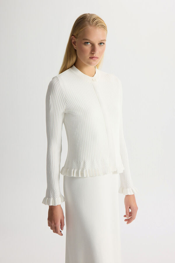 Ajur Detaylı Hırka Elbise Takım Ekru - 3