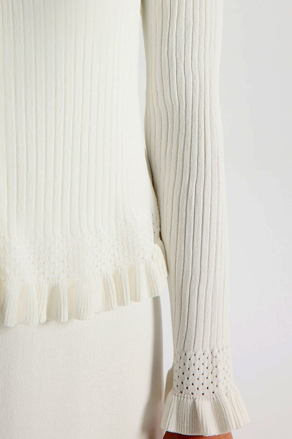 Ajur Detaylı Hırka Elbise Takım Ekru - 4