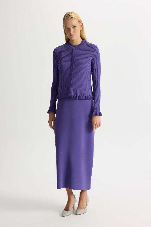 Ajur Detaylı Hırka Elbise Takım Mor - 1
